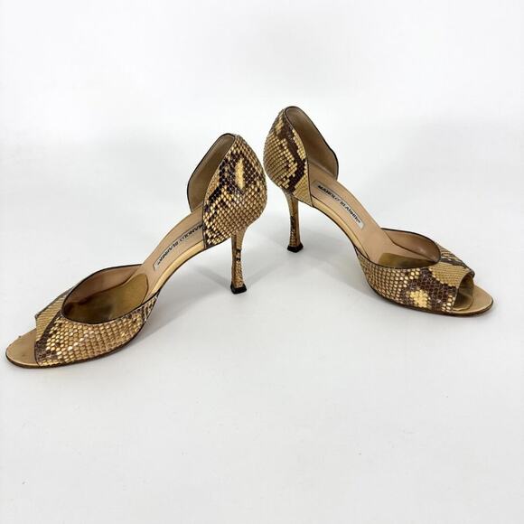 Manolo Blahnik Snakeskin Peep Toe D'Orsay Pumps Size 38 - Picture 6 of 10
